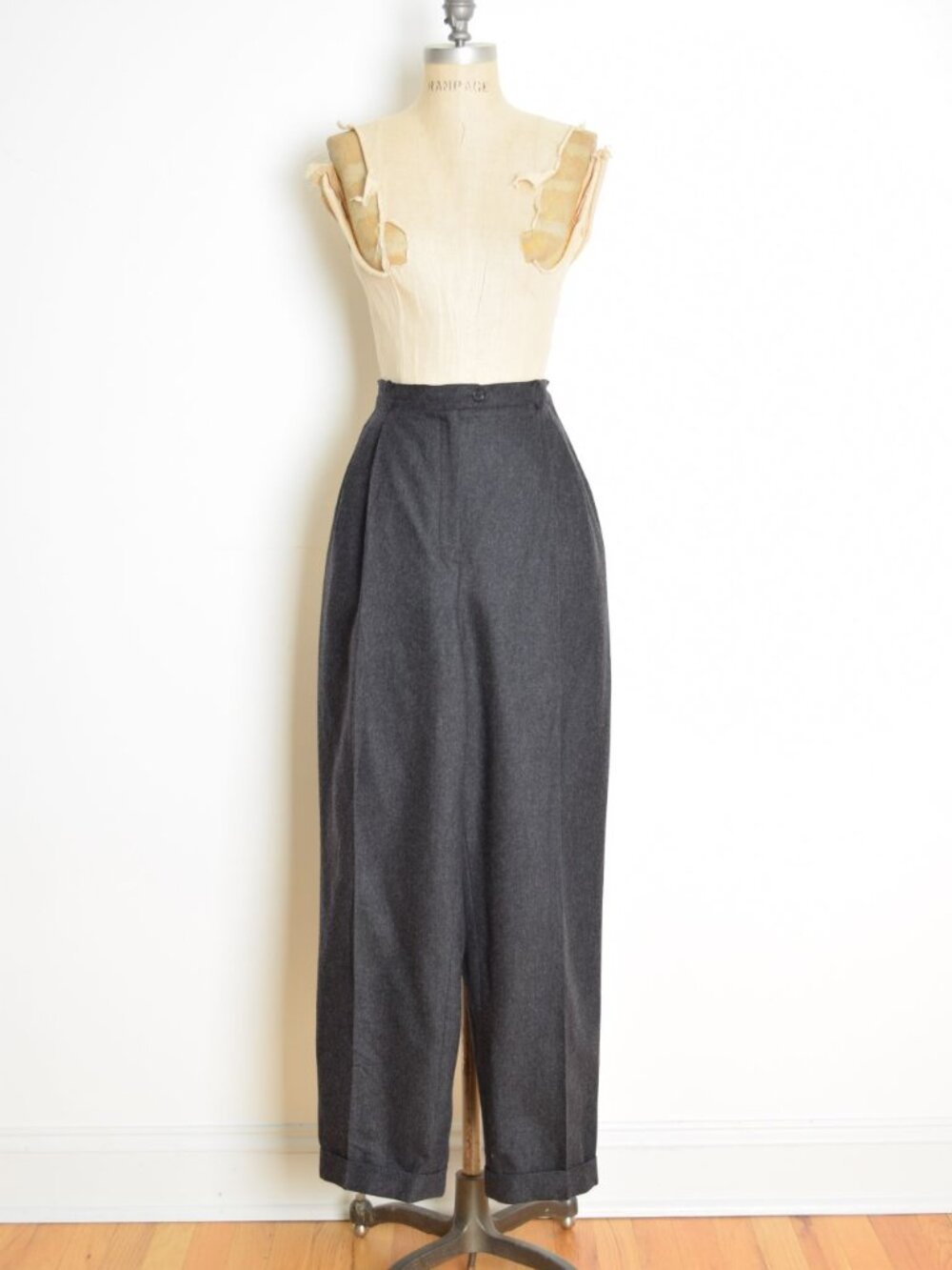 vintage 90s pants Ralph Lauren charcoal gray wool high waist tapered M L 14